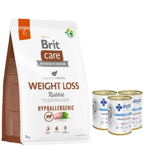 BRIT CARE Dog Hypoallergenic Weight Loss Rabbit 3kg+3xENZO VET Hypoallergenic diet with rabbit for dogs 400g