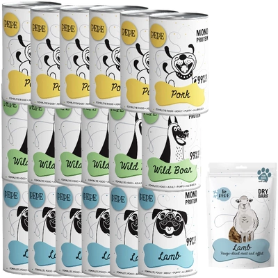 PEPE MONO PROTEIN MIX 18x400g+PAKA ANIMAL - Lio PEPE Lamb (lamb lung) freeze-dried treat 50g GRATUIT!