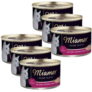Miamor Feine Filets in jeleu - hrană umedă pentru pisici pui cu șuncă și orezcutie 6x100g