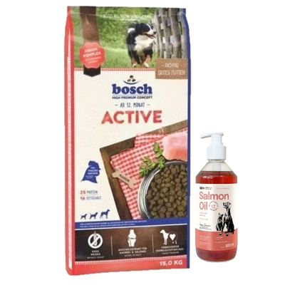  BOSCH Active Poultry 15kg+LAB V Salmon Oil pentru câini și pisici 500ml